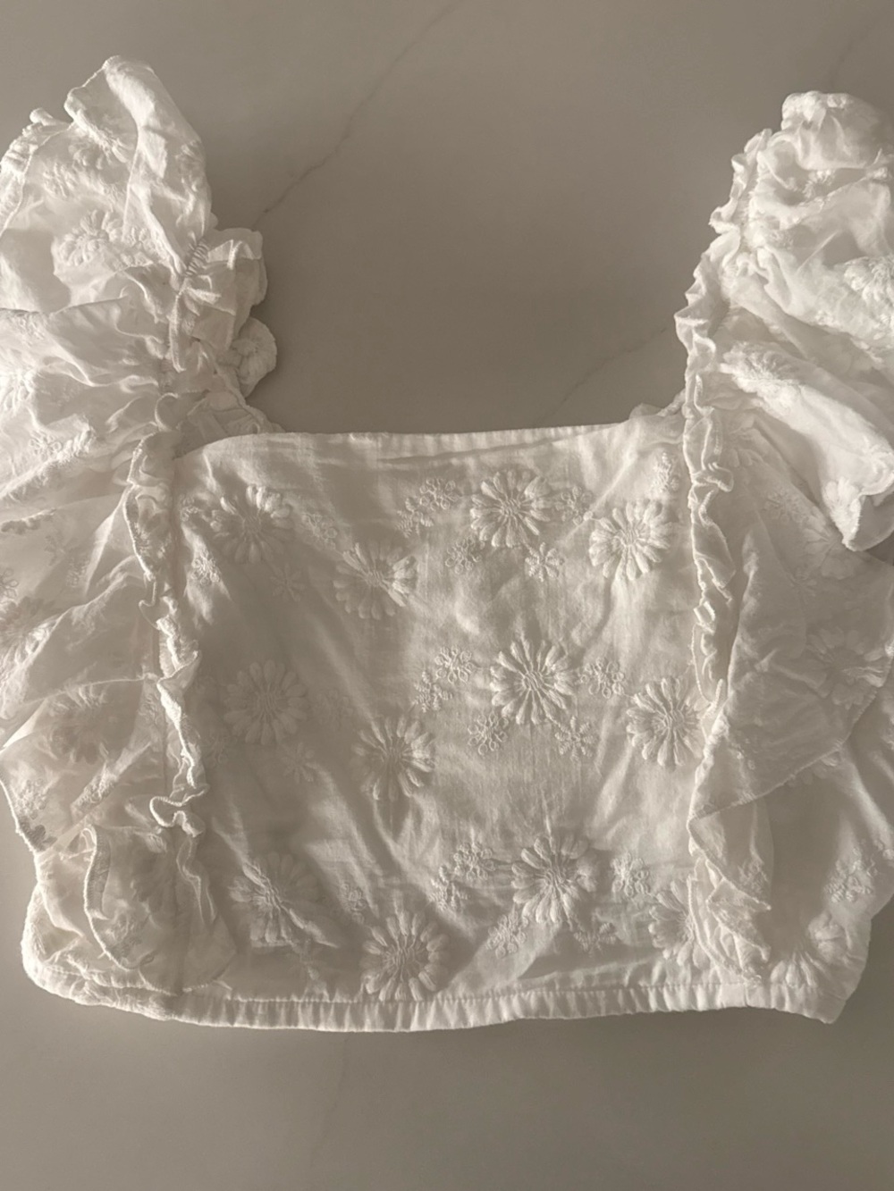 Altar'd State White Embroidered Ruffle Crop Top